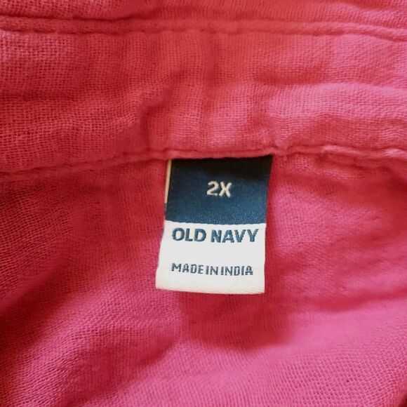 Old Navy Romper Shorts 2X Pink Cotton Gauzy Seersucker Collar Waist Tie Colorful - Picture 8 of 10